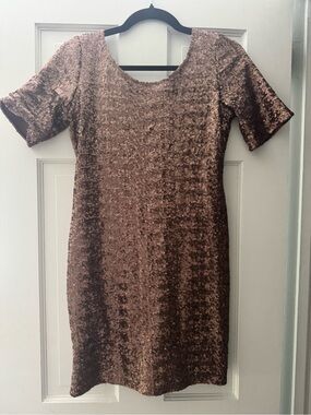 Short Sleeve Copper Sequin Mini Dress